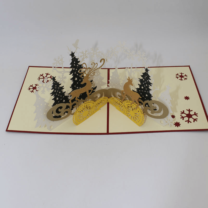 Christmas Forest Deer 3D Pop up Greeting Card Christmas Gifts Party Greeting Card Paper Carving Gift - MRSLM