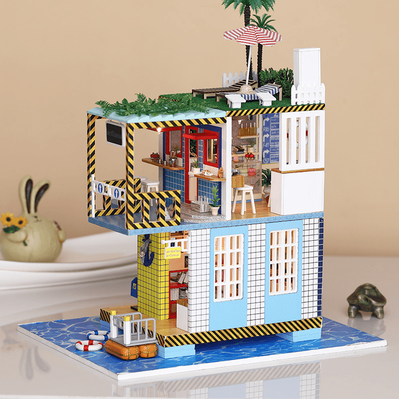 Iiecreate K-038 Doll House DIY Sea Post Station Miniature Furnish with Cover Music Movement Gift Decor Toys - MRSLM