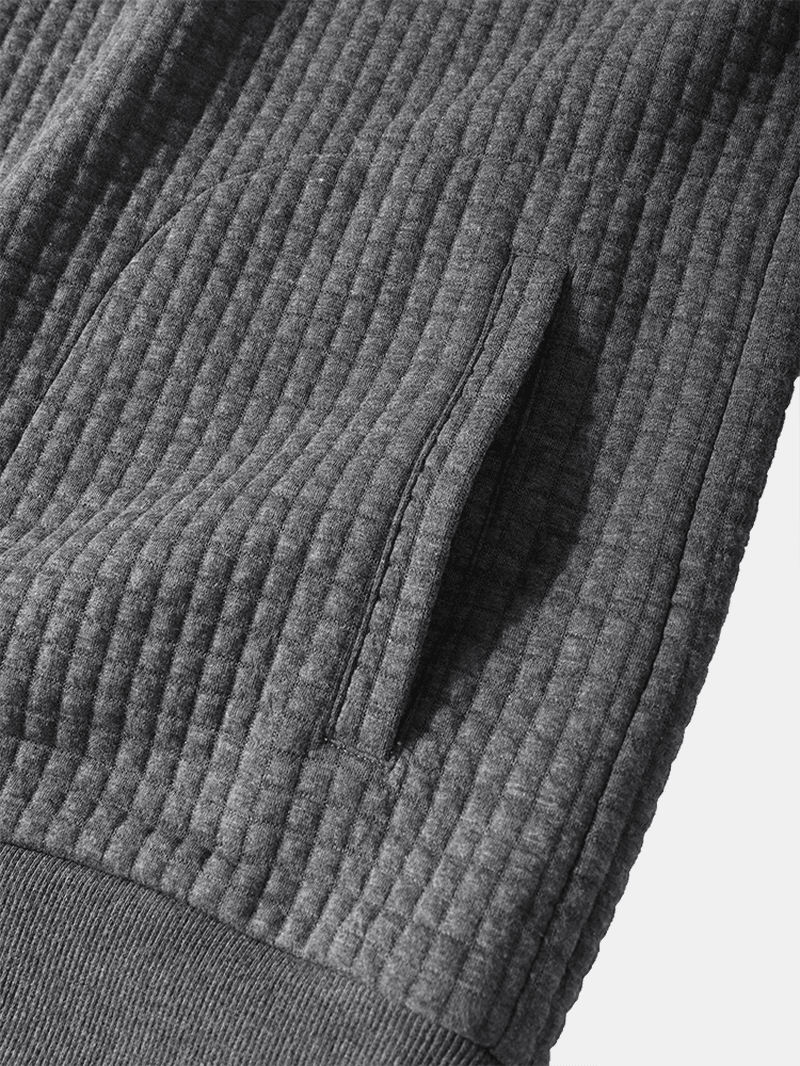 Men Corduroy Solid Half Zip Simple Drop Shoulder Casual Hooded Sweatshirt - MRSLM