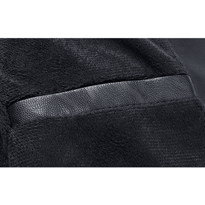 Men Zipper Dual Pockets Stand Collar Leather Jacket - MRSLM