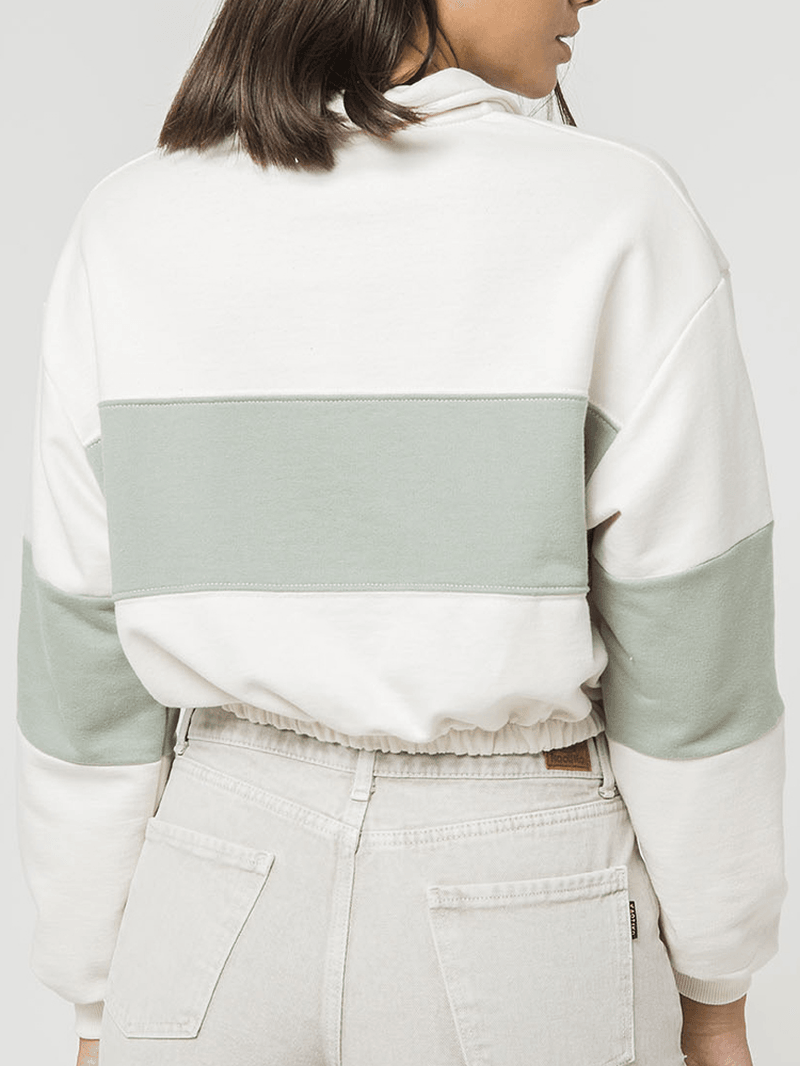 Women Patchwork Color Block Green Pullover Long Sleeve Bodycon Hem Sweatshirts - MRSLM