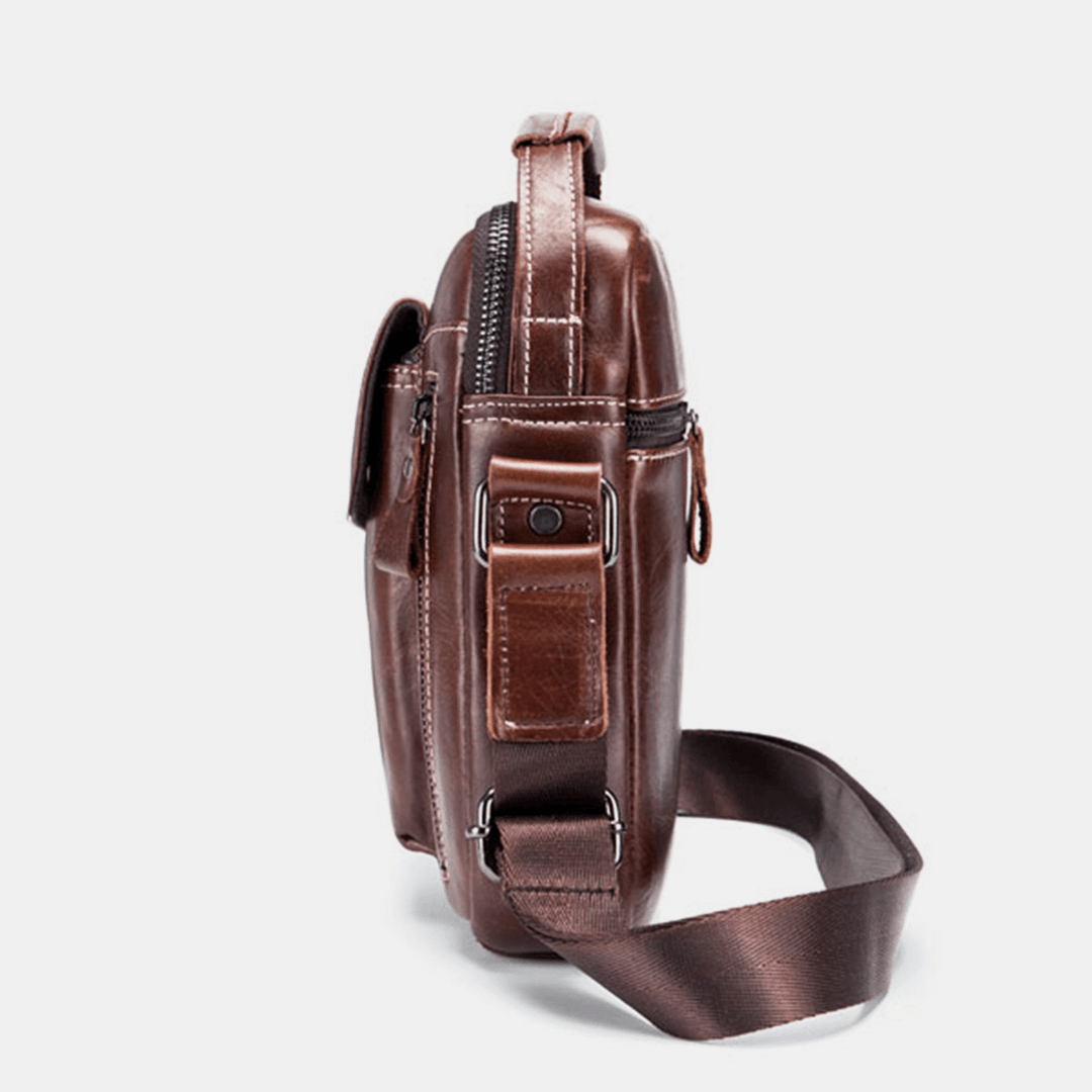 Bullcaptain Genuine Leather Business Messenger Bag Vintage Mini Shoulder Bag Crossbody Bag for Men - MRSLM