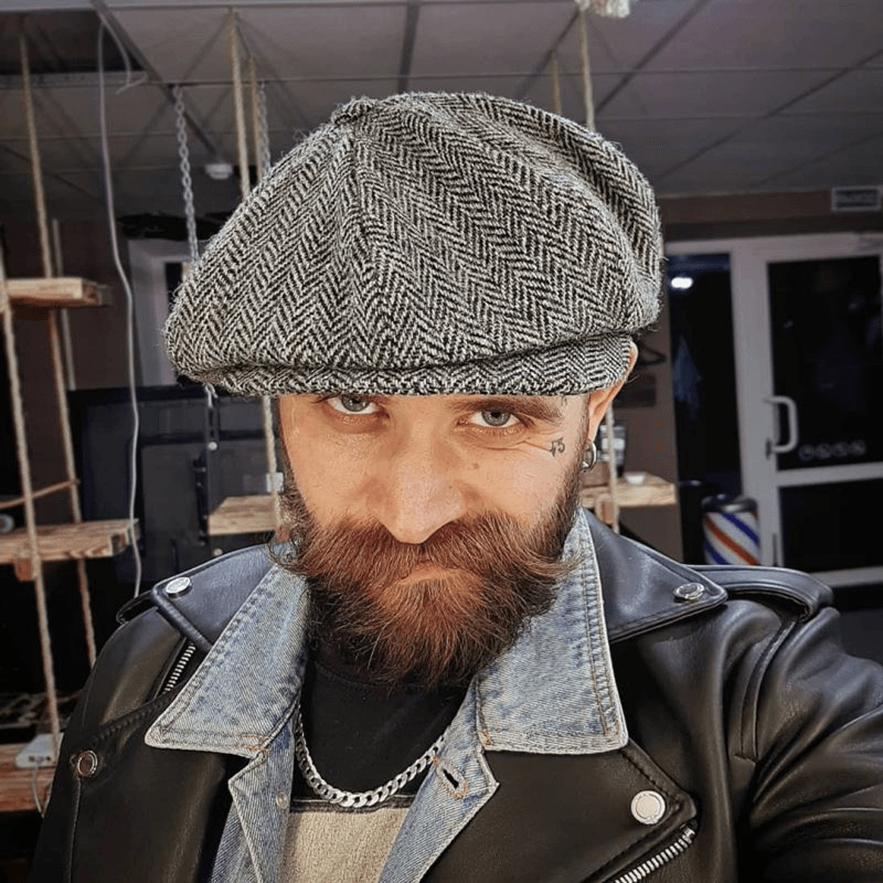 herringbone newsboy flat cap, view 4 - MRSLM