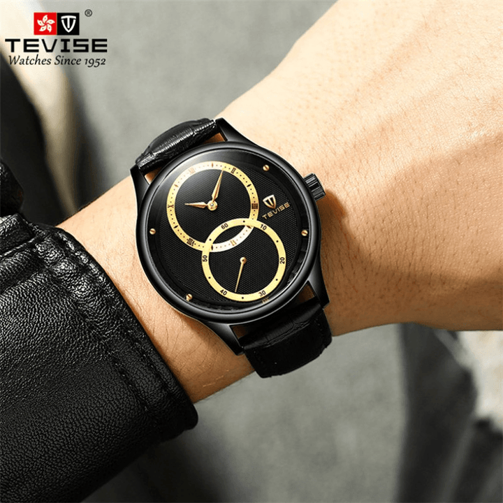 TEVISE 820C Casual Style Automatic Mechanical Watch 24 Hours Display Genuine Leather Band Men Watch - MRSLM