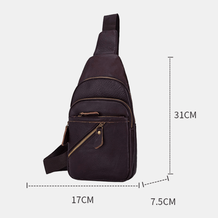 Men Genuine Leather Multi-Layers Light Weight Crossbody Bag Chest Bag Sling Bag - MRSLM
