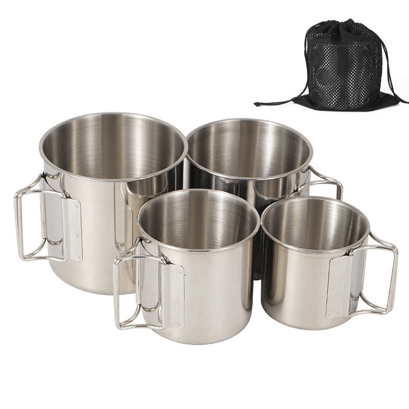 Campleader 4 Pcs Folding Water Cup Set Lightweight 304 Stainless Steel Mug Outdoor Camping Picnic Travel Tableware with Storage Bag - MRSLM