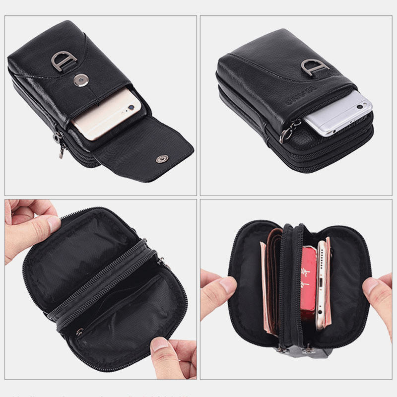 Men Genuine Leather Multifunctional Waist Bag Phone Bag - MRSLM