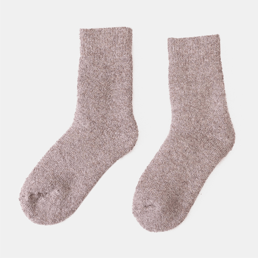 5 Pairs Men Winter Thicken Warm Woolen Socks Home Comfy plus Velvet Solid Color Tube Socks - MRSLM