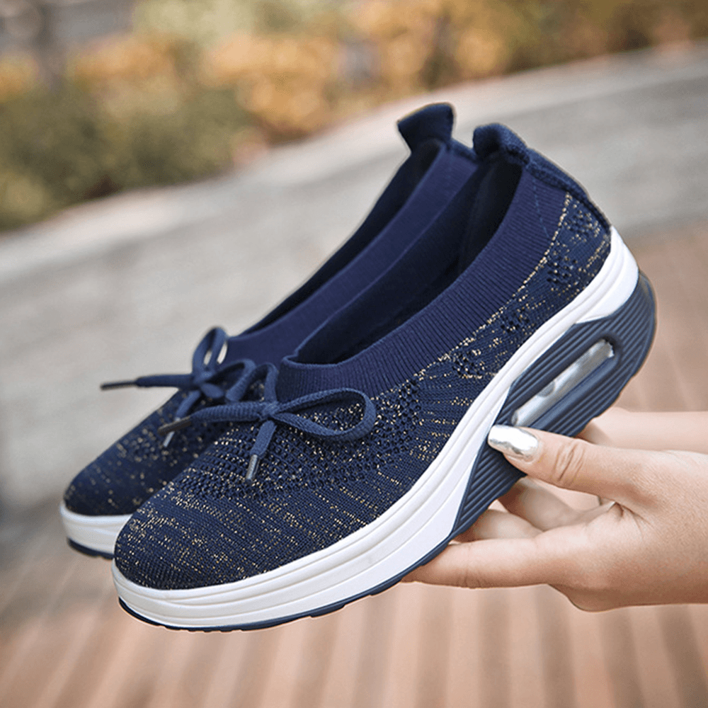 Women Brief Solid Fabric Breathable Soft Rocker Sole Cushioned Casual Sports Shoes - MRSLM