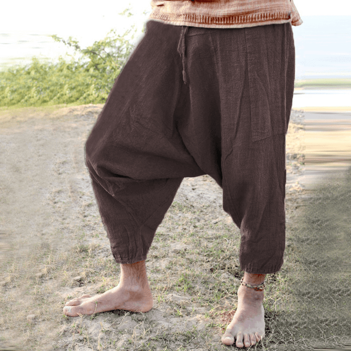 Men'S Casual 100% Cotton Loose Drawstring Crotch Pants - MRSLM