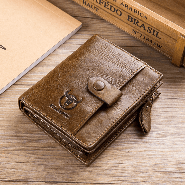 Bullcaptain Men Genuine Leather Vintage Detachable Business Card Holder Wallet - MRSLM