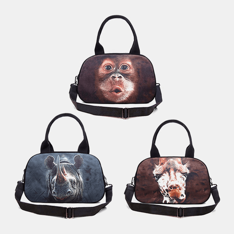 Women Canvas 3D Three-Dimensional Cute Cat Animal-Print Casual Cartoon Handbag Shoulder Bag Satchel Bag - MRSLM