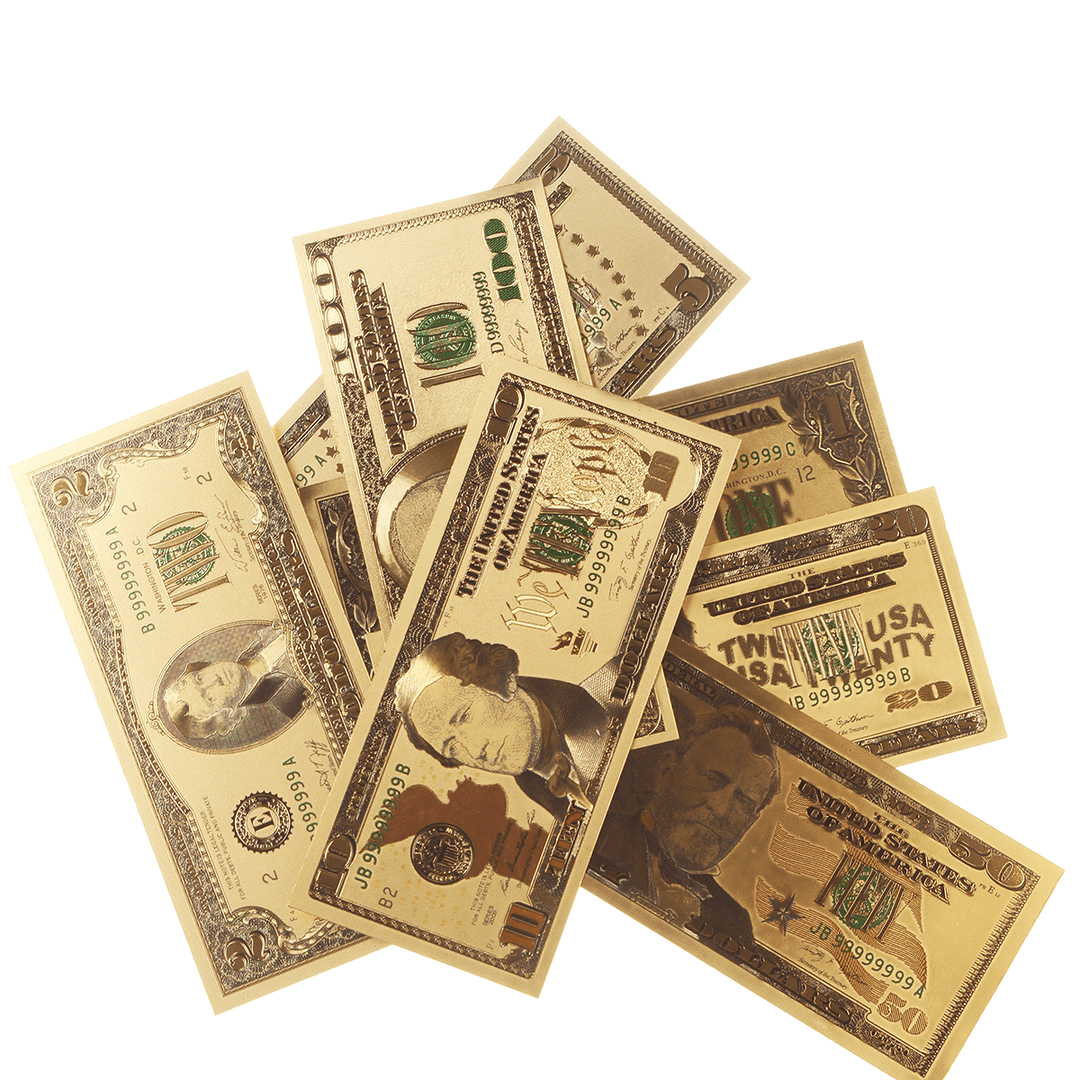 1 Set USD Dollar Gold Foil Golden Paper Money Currency Coin Collection Commemorative Banknote Craft - MRSLM