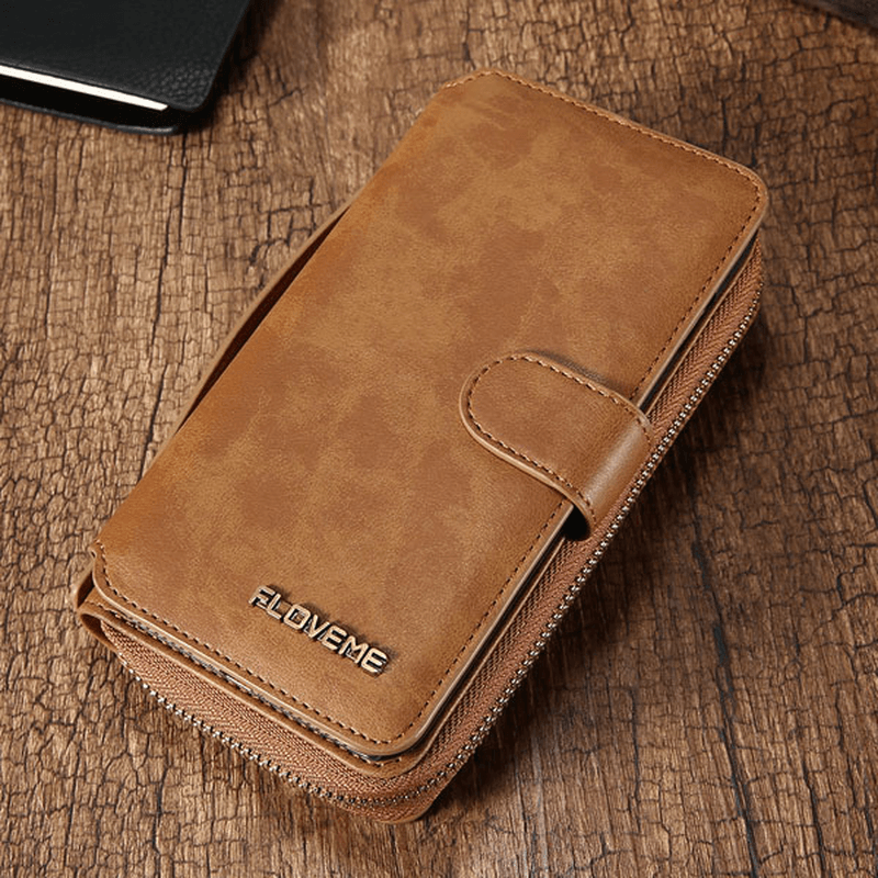 FLOVEME 4.7-5.5 Inches Cell Phone Case Men Women Clutch Bag PU Leather Wallet for Iphone - MRSLM