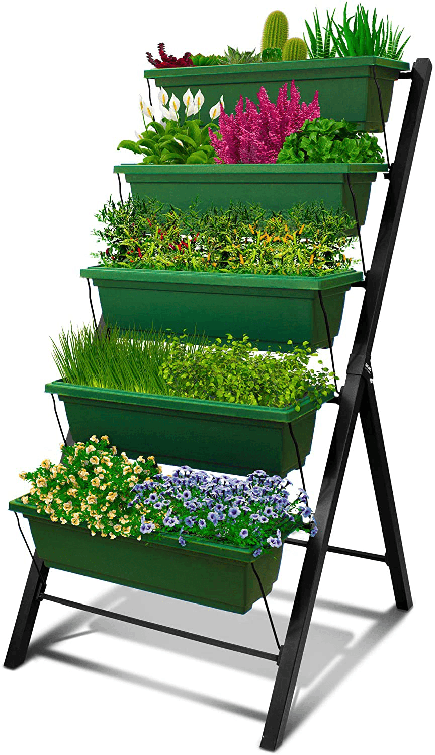 KINGSO 4Ft Vertical Raised Garden Bed 4 Tier Vertical Garden Planter Boxes with Container Boxes Freestanding Food Safe Elevated Planter Boxes for Flowers Patio Herbs Balcony Garden Outdoor Indoor - MRSLM