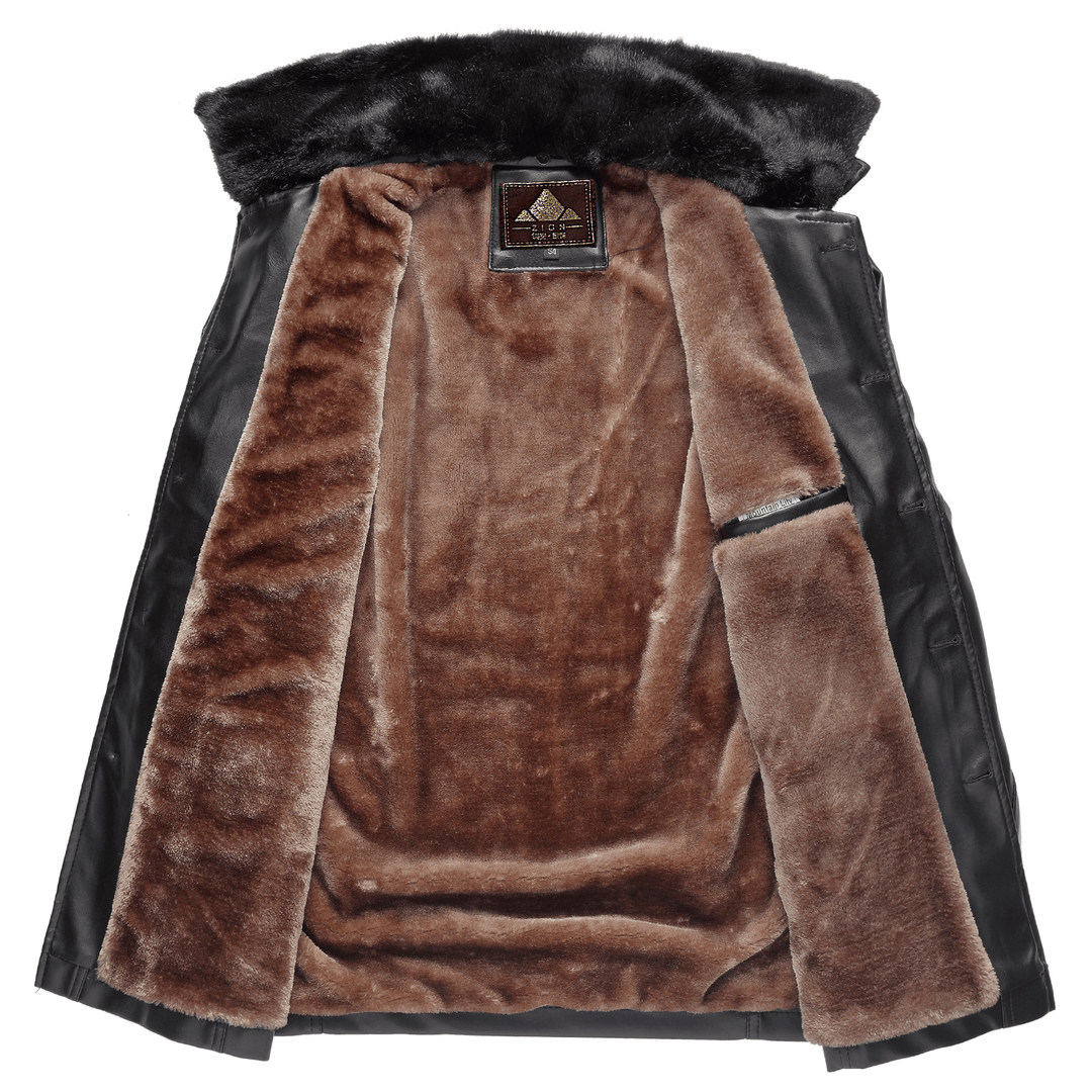 Plush Thickening Mens Leather Coat Windbreaker Jacket - MRSLM