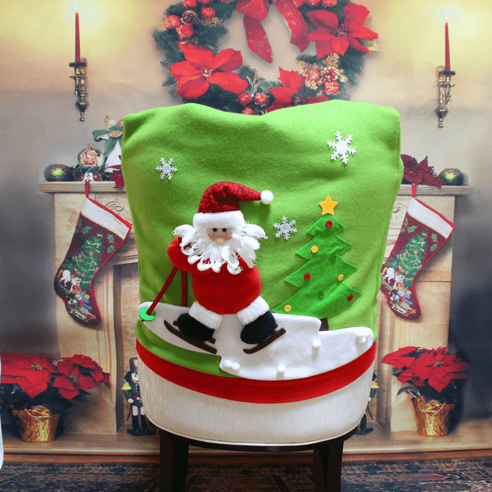 Christmas Chair Cover Cartoon Christmas Santa Claus Chair Back Cover Snowman Elk Ski Dinner Table Party Decorations - MRSLM