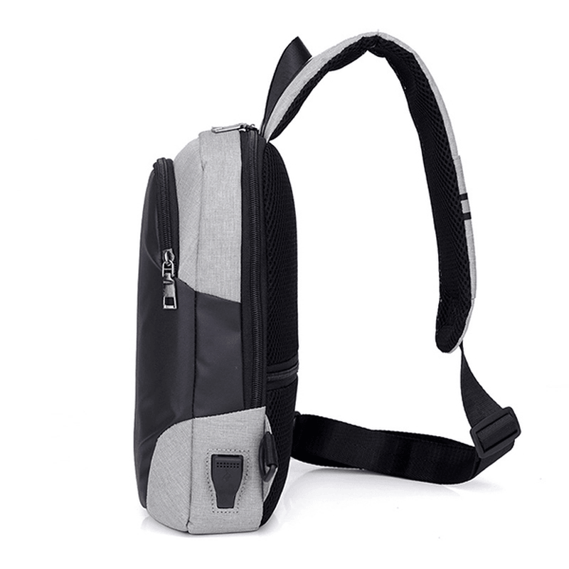 Men Nylon Leisure Waterproof Chest Bag Large Capacity Crossbody Bag with USB Charging - MRSLM