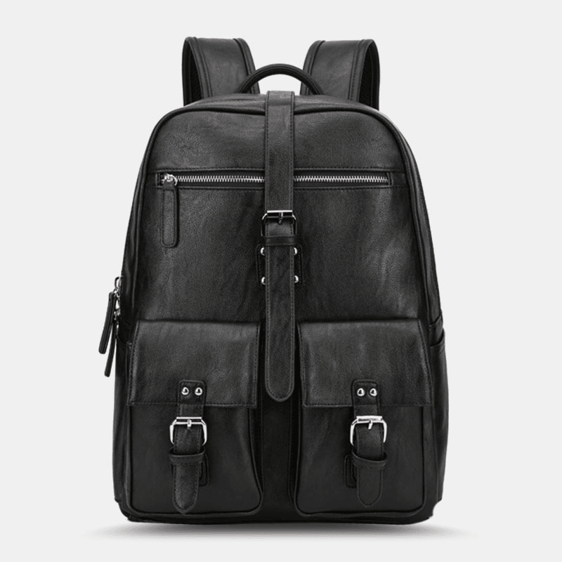 Men PU Leather Large Capacity Multi-Pocket Vintage 14 Inch Laptop Backpack - MRSLM
