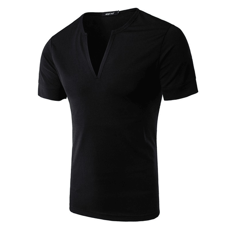 Men'S Fashion Sexy Deep V-Collar T-Shirts Casual Slim Pure Color Short Sleeve Tees - MRSLM