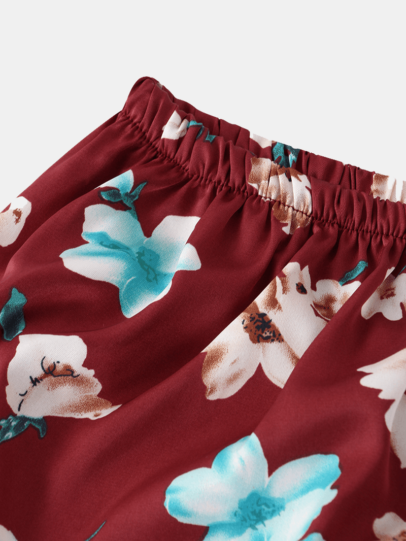 Women Floral Print Adjustablei Straps Smooth Home Pajama Sets - MRSLM