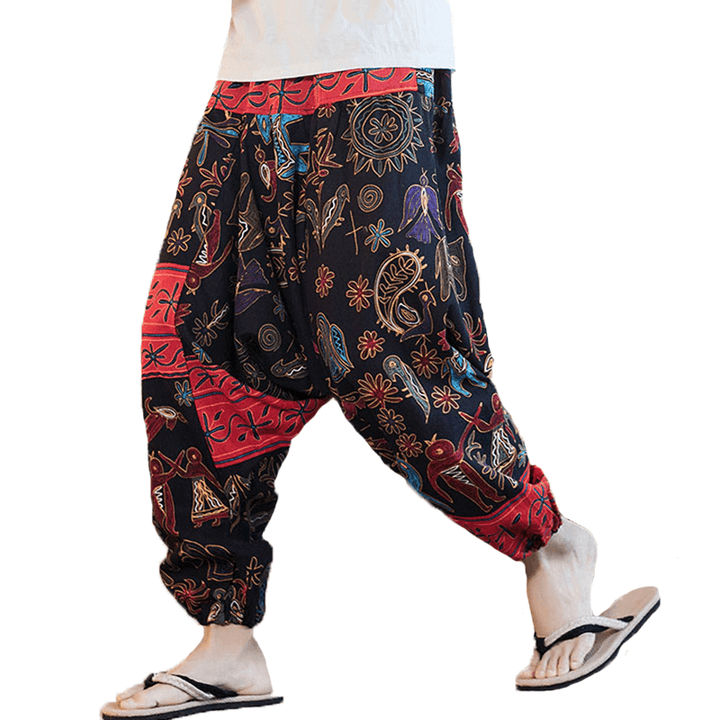 INCERUN Men Ethnic Printing Loose Casual Harem Trousers Cotton Big Size Pants - MRSLM