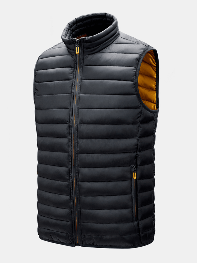 Mens Zip up Quilted Solid Sleevless Padded Vests with Welt Pocket - MRSLM