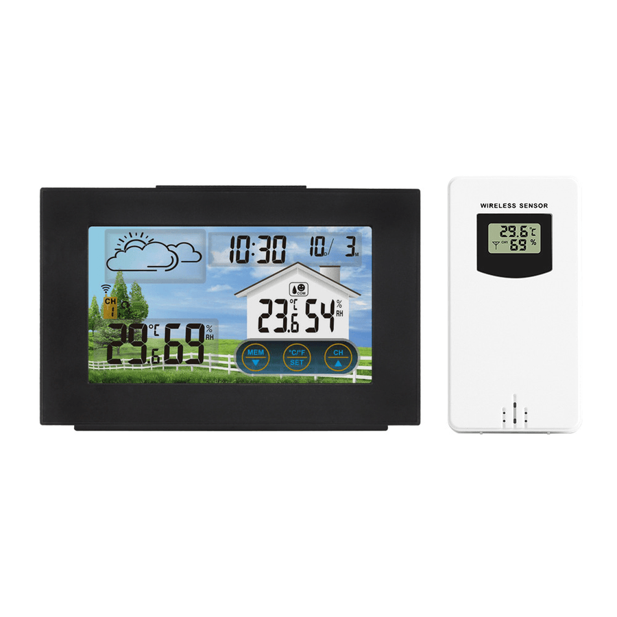 Fanju Indoor Outdoor Touch Screen Wireless Weather Station Color Screen Hygrometer Thermometer Outdoor Forecast Sensor Digital Alarm Clock - MRSLM
