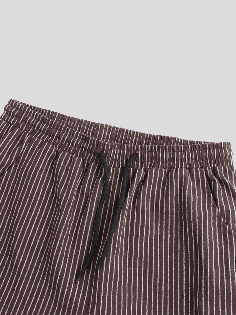 Mens Vintage Stripe 100% Cotton Solid Color Drawstring Casual Pants - MRSLM