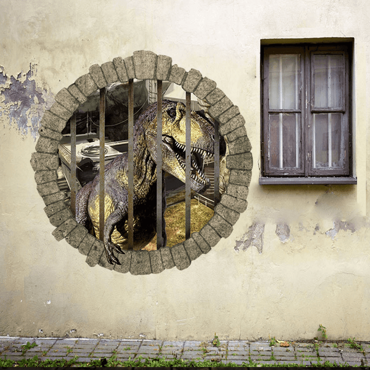 Miico Creative 3D Dinosaur in Cage PVC Removable Home Room Decorative Wall Door Decor Sticker - MRSLM