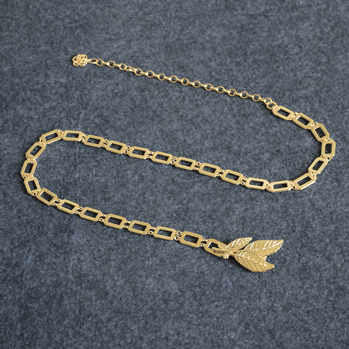 Ladies Metal Waist Chain with Metal Leaf Decoration Ladies Belt - MRSLM