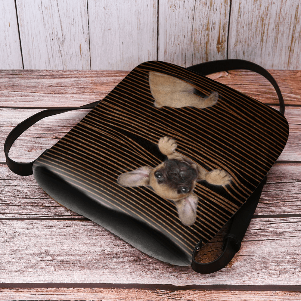 Women Felt Casual Stripe Cute 3D Dog Printing Pattern Crossbody Bag Shoulder Bag - MRSLM