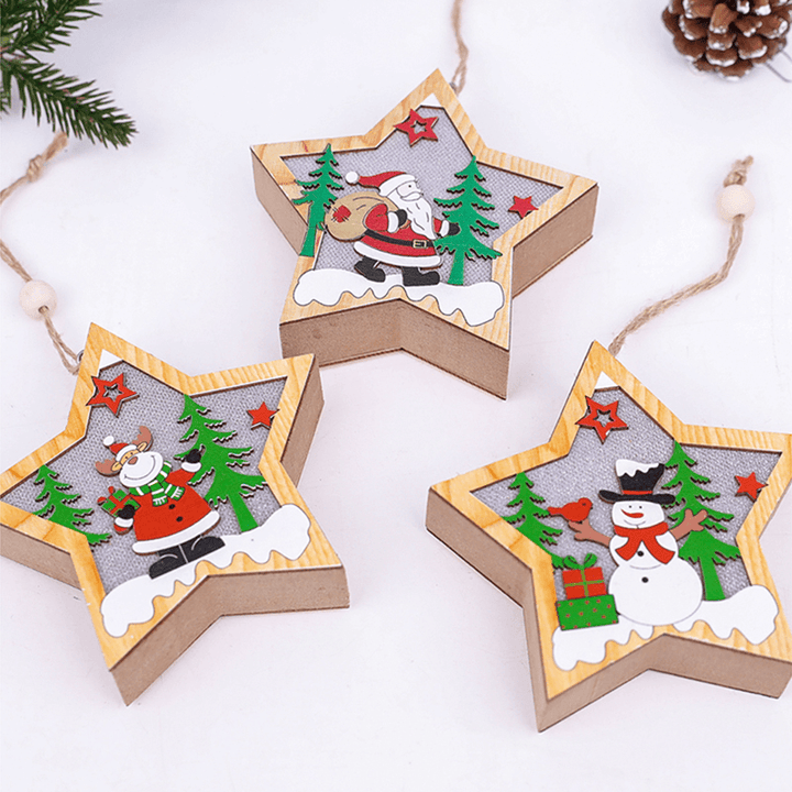 Luminous Christmas Wooden Ornament LED Light Santa Claus Deer Decorations Lamp Xmas - MRSLM