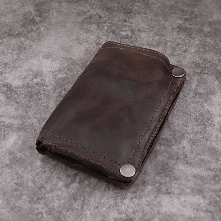 Men Retro Genuine Leather Old 8 Card Slots Card Case Money Clip Wallet - MRSLM