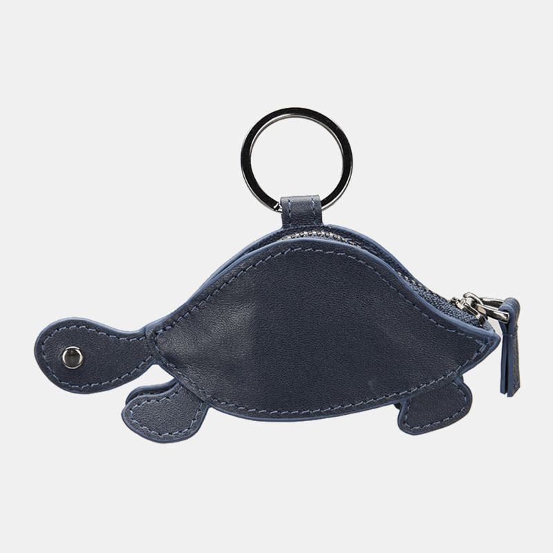 Women Genuine Leather Cowhide Cute Cartoon Turtle Pattern Storage Bag Coin Bag Keychain - MRSLM