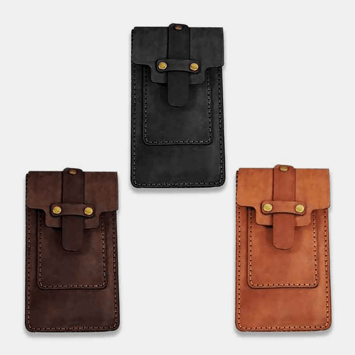 Ekphero Men Retro Genuine Leather EDC Multifunction Waist Bag Casual 6.3 Inch Phone Bag Belt Bag - MRSLM