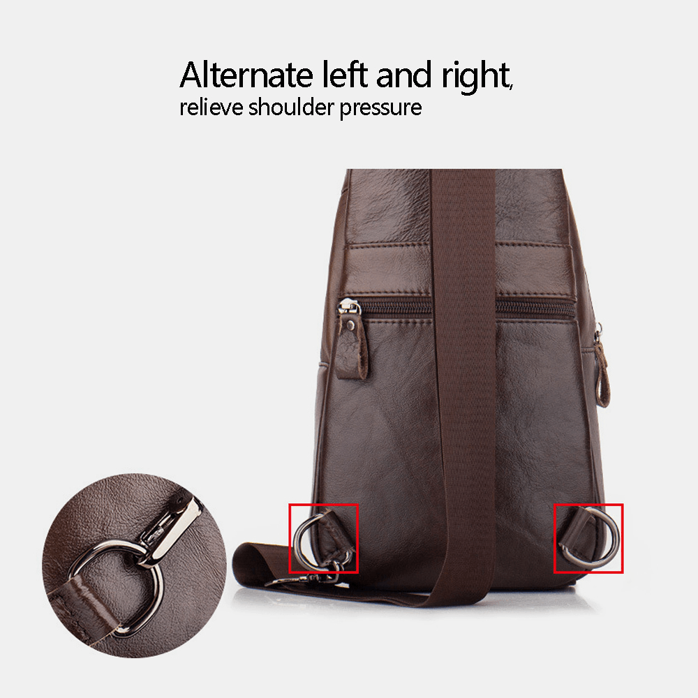 Men Genuine Leather Multi-Pocket Large Capacity Vintage First Layer Cowhide Crossbody Bags Shoulder Bag Chest Bag - MRSLM