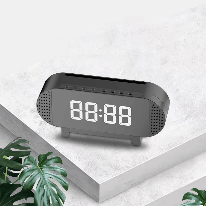 Wireless Bluetooth Mirror Clock Music Speaker Stereo Bass with Night Light FM Radio Multifunctional Digital Electronic Alarm Clock - MRSLM