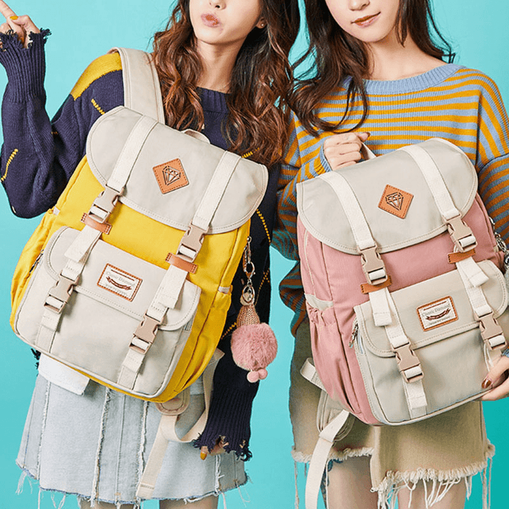 Women Large Capacity Canvas Multi-Color Casual Patchwork Backpack Daily Bag - MRSLM