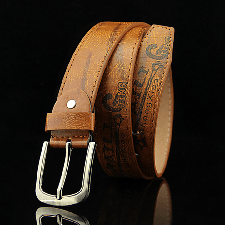 108CM Mens Leather Printting Belt Leisure Jeans Waistband with Alloy Pin Buckle - MRSLM