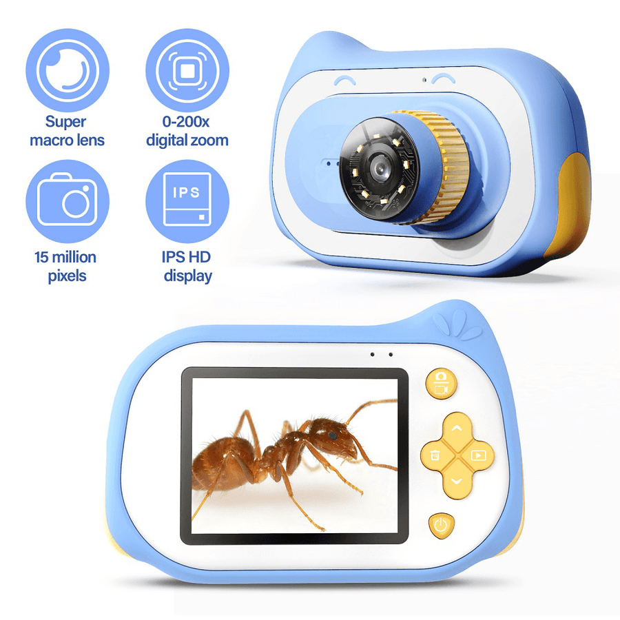 Inskam321 15 Million Pixels 0-200X Zoom Children Science Education High-Definition Microscope 2-Inch Early Education Biological Science Portable Magnifying Glass Kid Macro Camera - MRSLM