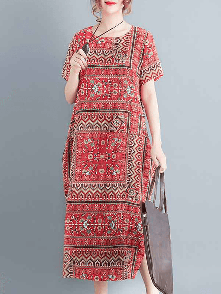 Ethnic Women Printing Cotton Vintage Dress - MRSLM