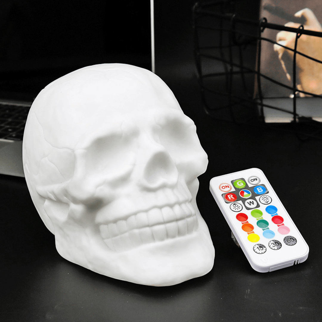3D Colorful LED Skull Night Light Remote Control Stress Relief USB Rechargeable - MRSLM