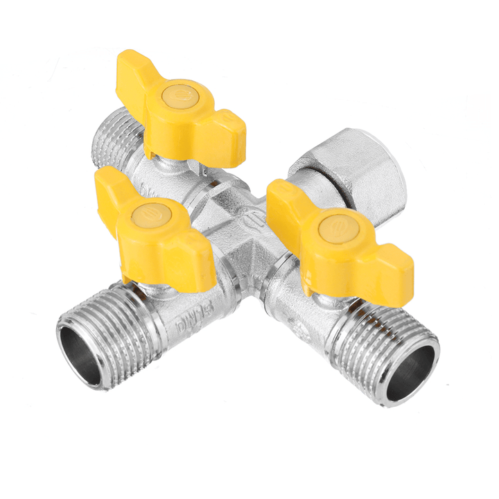 1/2" Garden Hose Tap Manifold Quick Connector Three Outlet 3 Way Water Splitter Valve Adapter for Washing Machine Faucet - MRSLM