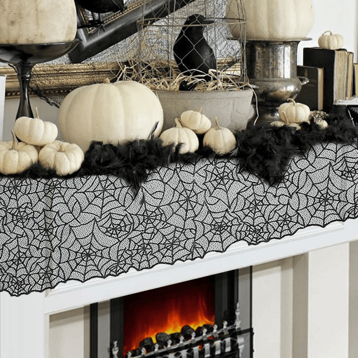 Halloween Decorations Black Lace Spider Web Fireplace Table Cover Haunted House Prop - MRSLM