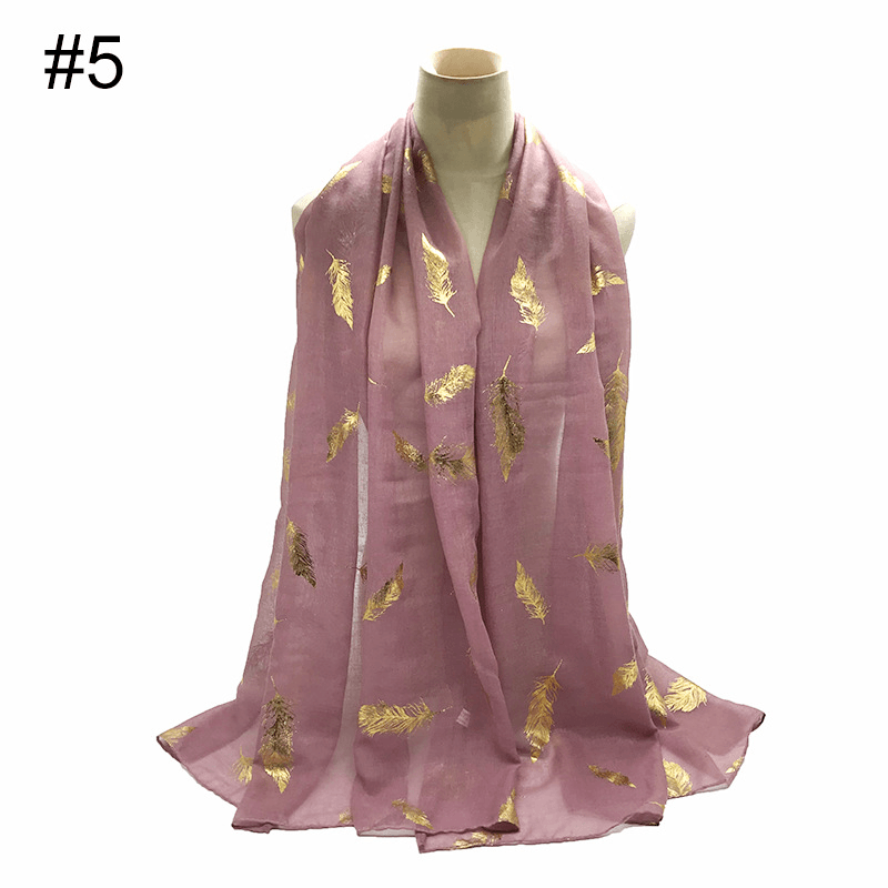 Gold Leaf Print Women'S Versatile Scarf Turban Shawl - MRSLM