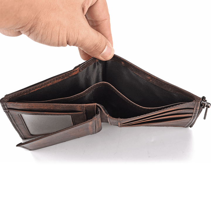 Men Genuine Leather 7 Card Slot Short Wallet Vintage Bag - MRSLM