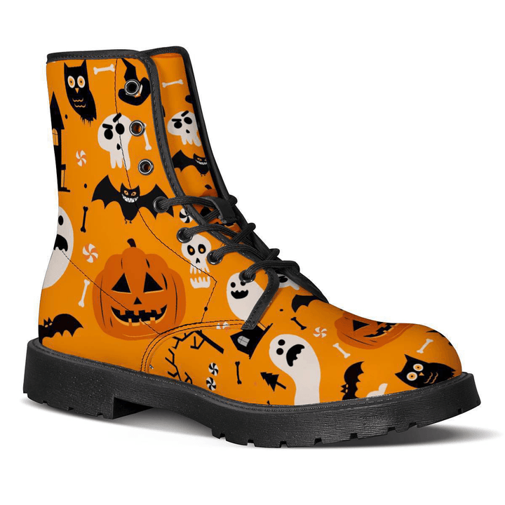 Men Leather Halloween Funny Printing Soft Sole round Toe Comfy Casual Martin Boots - MRSLM