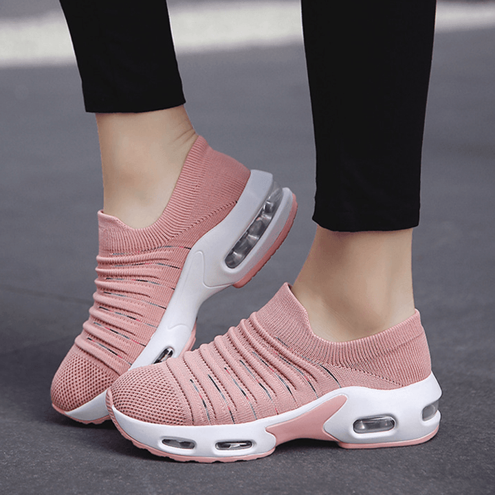 Women Brief Solid Fabric Breathable Soft Sole Cushioned Slip on Casual Sports Shoes - MRSLM