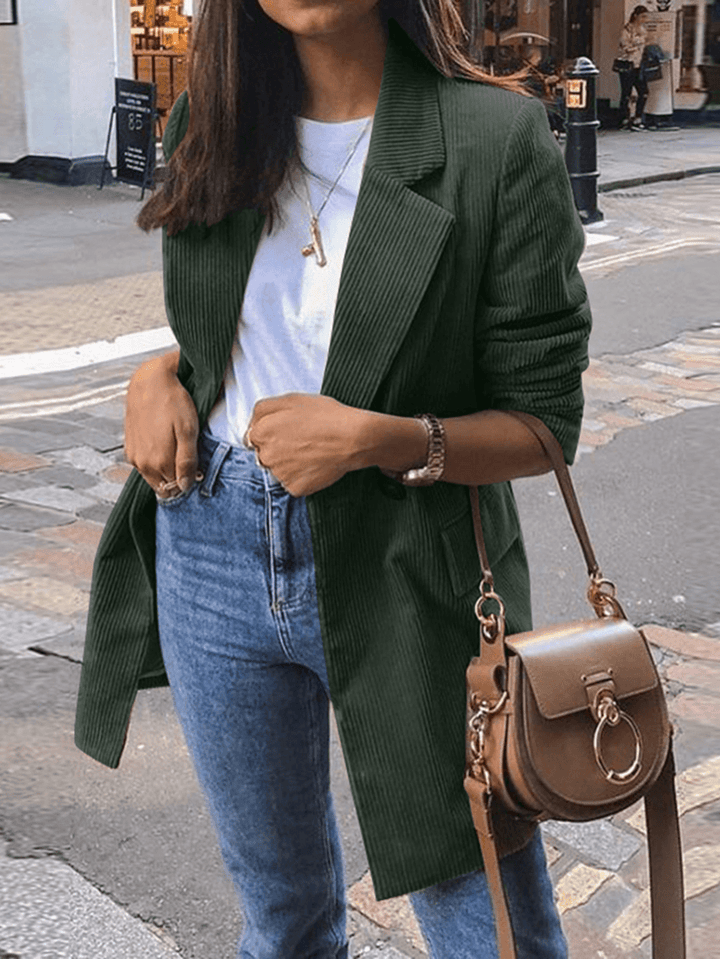 Women Corduroy Solid Color Stylish Casual Blazer with Pocket - MRSLM